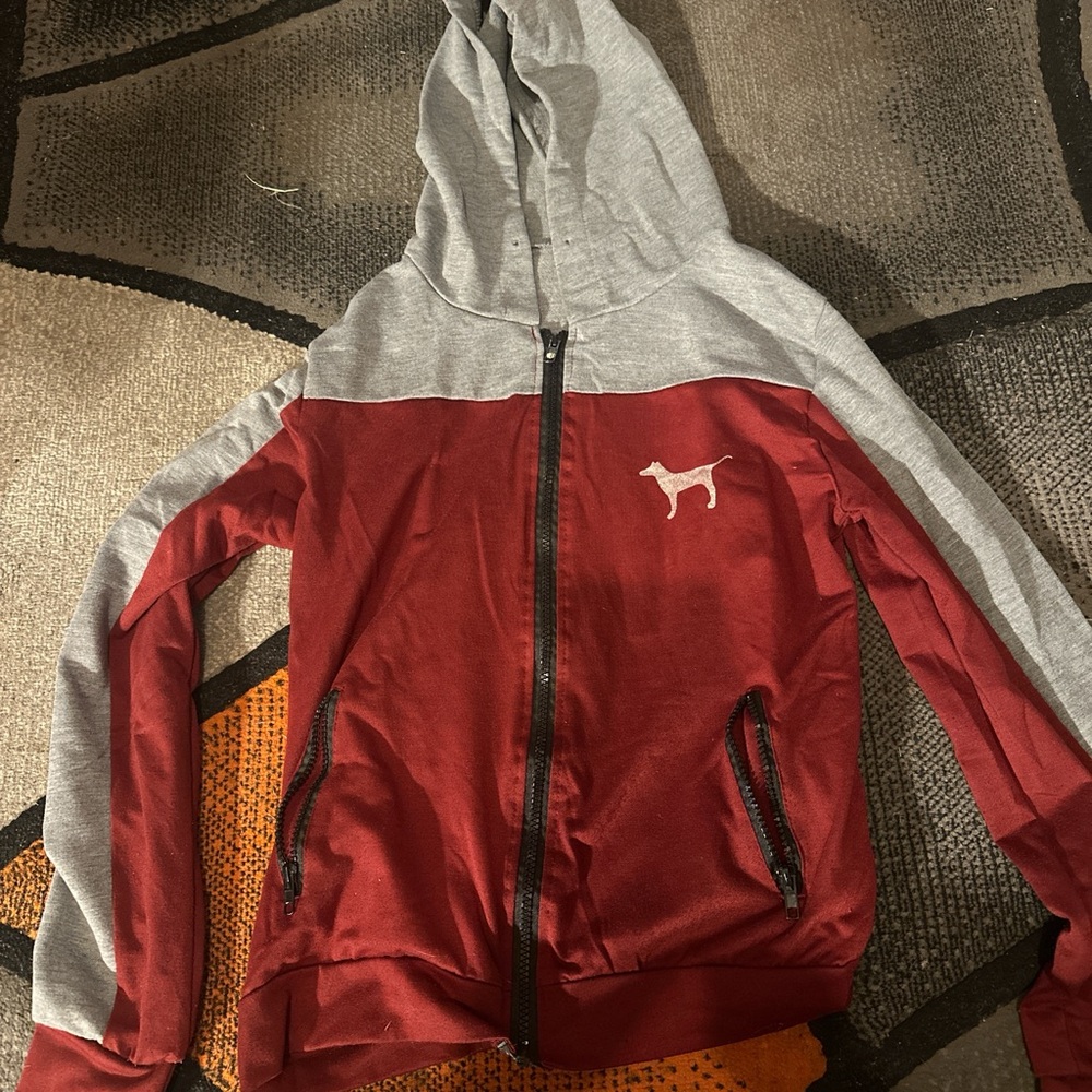 PINK Victoria's Secret Red and Gray Hoodie